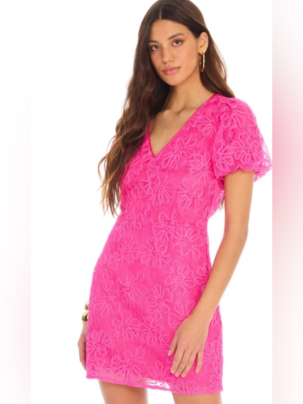 NWT Allison New York - DIXIE Hot Pink Lace V-Neck Dress